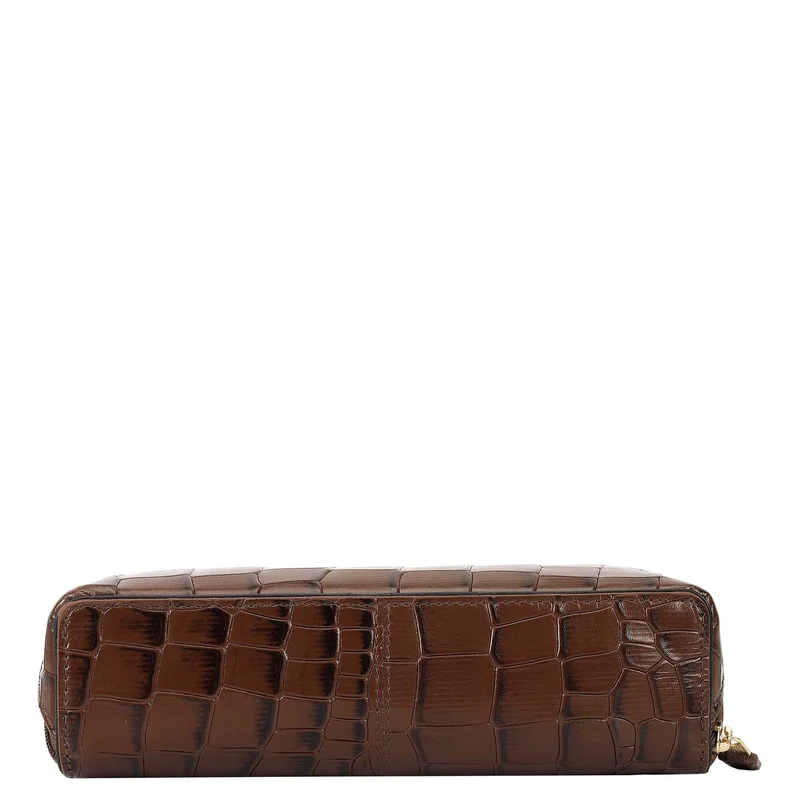 دا ميلانو Croco Leather Multi Pouch - Walnut